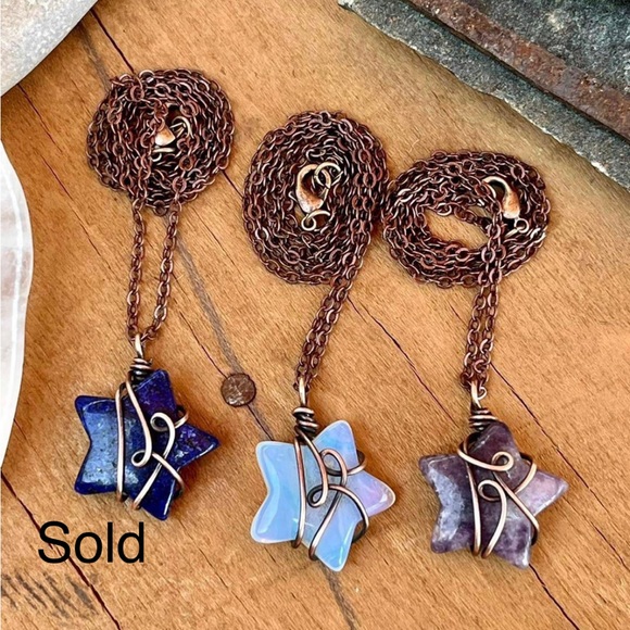 Handmade Opalite or Amethyst Wishing star Necklace Gemstone and Copper - Picture 1 of 1